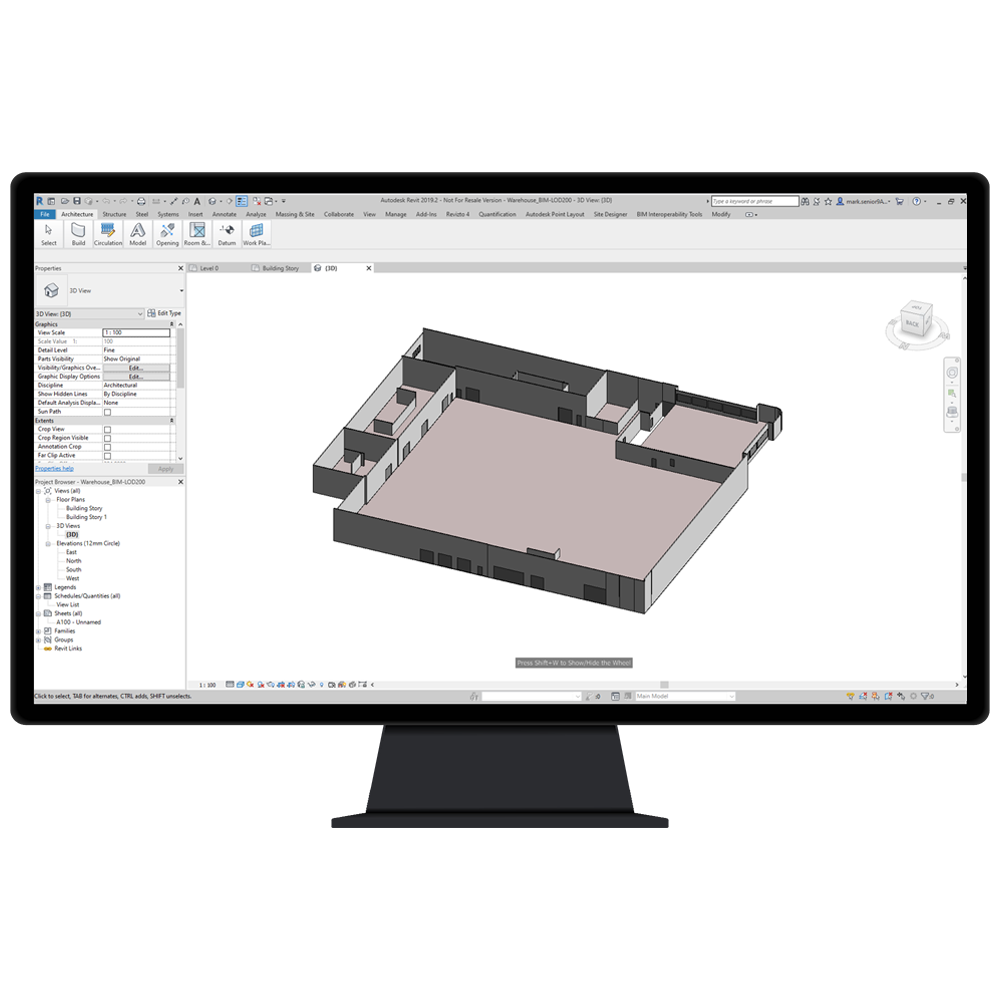 3D model of warehouse in Revit software