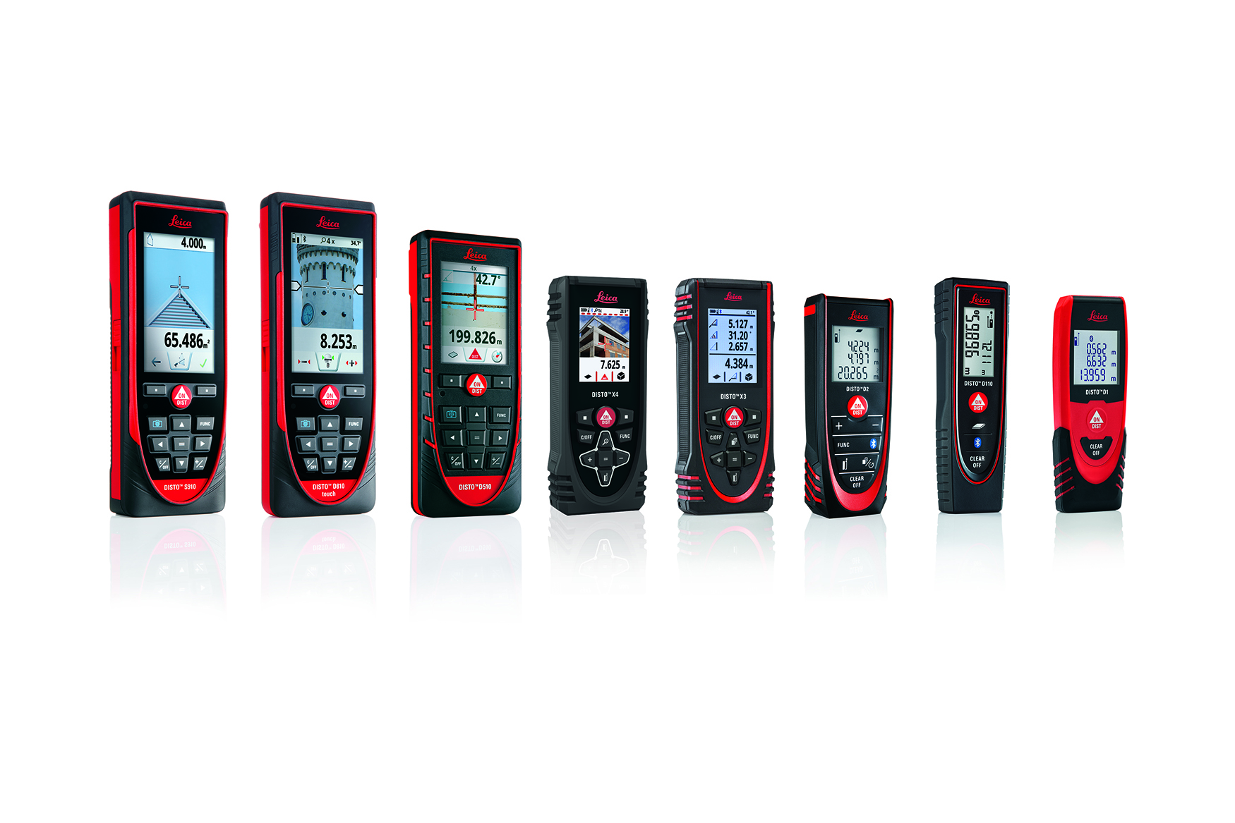 Leica DISTO series consisting of 8 laser measures with different functionality and size