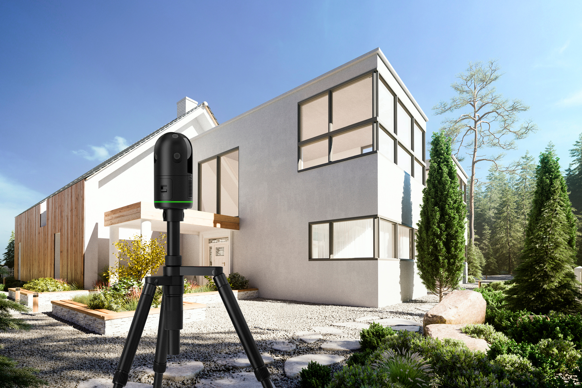 BLK360 in front of a modern home
