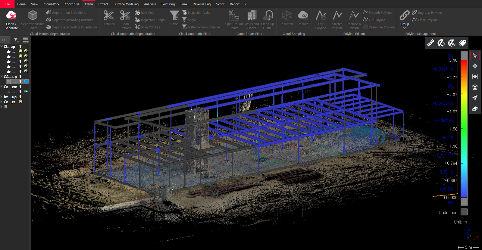 Screenshot of Leica BLK2GO Point Cloud in Cyclone 3DR software with BIM Model