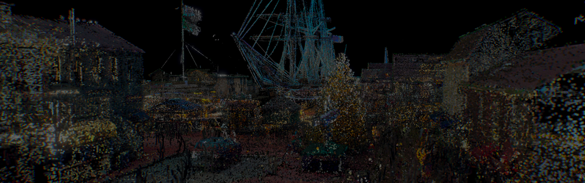 Point cloud data of Bowens Wharf in Newport Rhode Island at Christmas