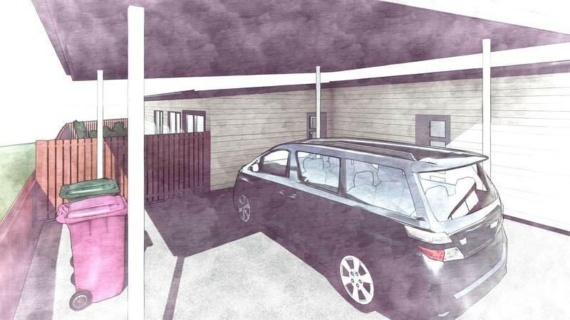 Concept drawing of a carport for wheelchair access.