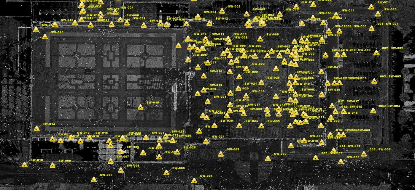 Representation of the different locations were the BLK360 and P40 units were stationed during scans