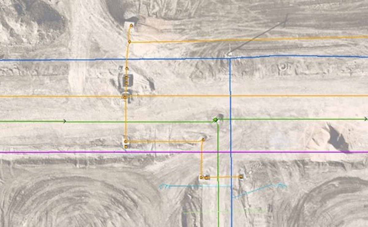 Overhead view of a site and outline display of infrastructure below ground-level