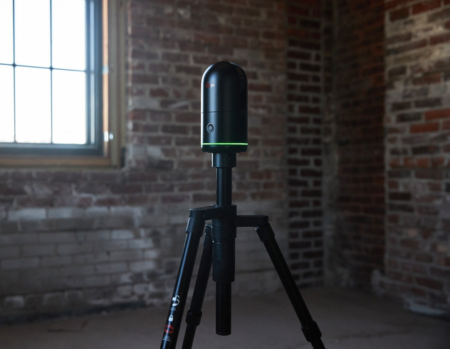 BLK360 inside of a brick building with large windows