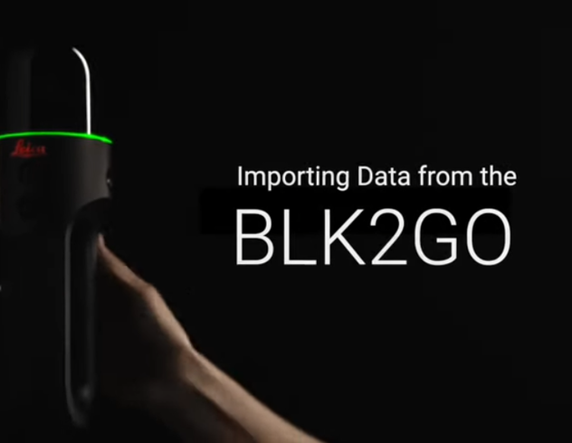 Photo of hand holding mobile scanner. Text reads: Importing Data from the BLK2GO